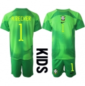Brasil Alisson Becker #1 Keeper Replika Bortedrakt Barn VM 2022 Kortermet (+ bukser)