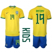 Brasil Antony #19 Replika Hjemmedrakt Barn VM 2022 Kortermet (+ bukser)