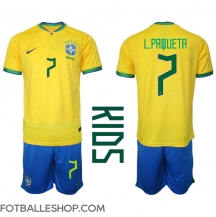 Brasil Lucas Paqueta #7 Replika Hjemmedrakt Barn VM 2022 Kortermet (+ bukser)