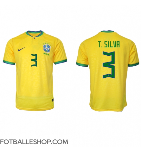Brasil Thiago Silva #3 Replika Hjemmedrakt VM 2022 Kortermet