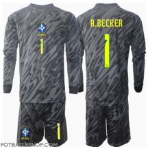 Brasil Alisson Becker #1 Keeper Replika Bortedrakt Barn Copa America 2024 Langermet (+ bukser)