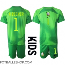Brasil Alisson Becker #1 Keeper Replika Bortedrakt Barn VM 2022 Kortermet (+ bukser)