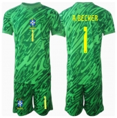Brasil Alisson Becker #1 Keeper Replika Hjemmedrakt Barn Copa America 2024 Kortermet (+ bukser)