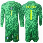 Brasil Alisson Becker #1 Keeper Replika Hjemmedrakt Barn Copa America 2024 Langermet (+ bukser)