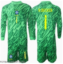 Brasil Alisson Becker #1 Keeper Replika Hjemmedrakt Barn Copa America 2024 Langermet (+ bukser)