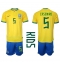Brasil Casemiro #5 Replika Hjemmedrakt Barn VM 2022 Kortermet (+ bukser)