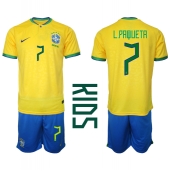 Brasil Lucas Paqueta #7 Replika Hjemmedrakt Barn VM 2022 Kortermet (+ bukser)