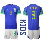 Brasil Thiago Silva #3 Replika Bortedrakt Barn VM 2022 Kortermet (+ bukser)