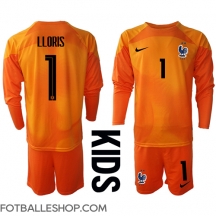 Frankrike Hugo Lloris #1 Keeper Replika Hjemmedrakt Barn VM 2022 Langermet (+ bukser)