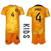 Nederland Virgil van Dijk #4 Replika Hjemmedrakt Barn VM 2022 Kortermet (+ bukser)